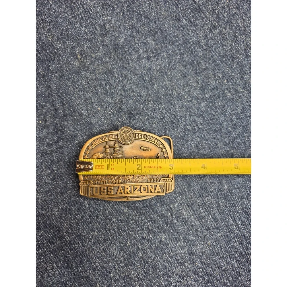 USS Arizona Commemorative Brass Battleship Belt Buckle - RARE